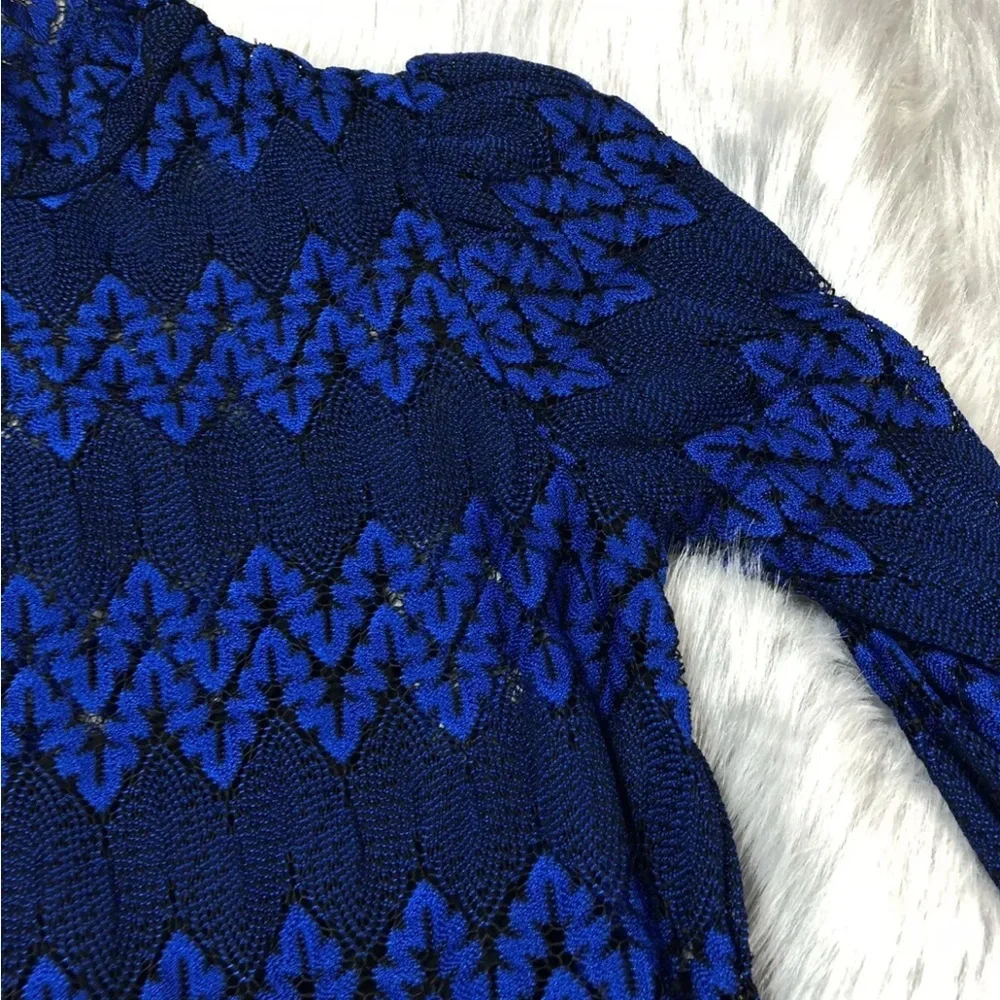 Free People Blue Black Lace Simone Bell Sleeve Crochet Dress Sz XS